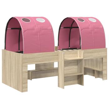 Bett mit Tunnel 3 Stk. Sonoma Eiche und Pink Holzwerkstoff