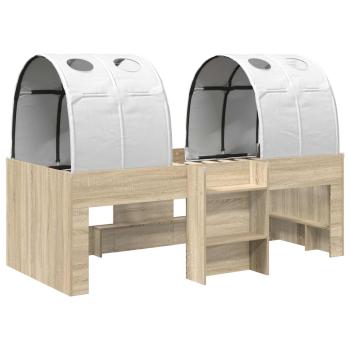 Bett mit Tunnel 3 Stk. Sonoma-Eiche und Weiß Holzwerkstoff