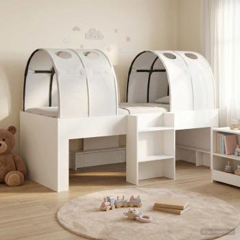 ARDEBO.de - Hochbett für Kinder mit Tunnel 3 stk. Weiß Holzwerkstoff