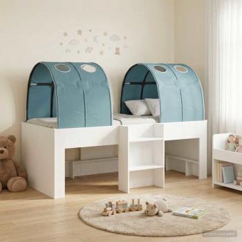 ARDEBO.de - Bett mit Tunnel 3 stk. Weiß und Hellblau Holzwerkstoff