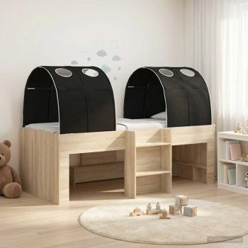 ARDEBO.de - Bett mit Tunnel 3 stk. Sonoma Eiche und Schwarz 98,5 x 200 cm