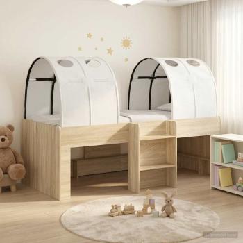 ARDEBO.de - Bett mit Tunnel 3 Stk. Sonoma-Eiche und Weiß Holzwerkstoff