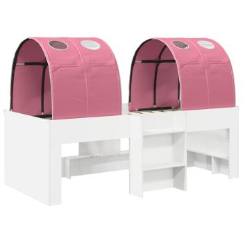 Bett mit Tunnel 3 stk. Weiß und Rosa Holzwerkstoff