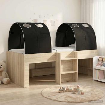 ARDEBO.de - Bett mit Tunnel 3 Stk. Sonoma Eiche und Schwarz Holzwerkstoff