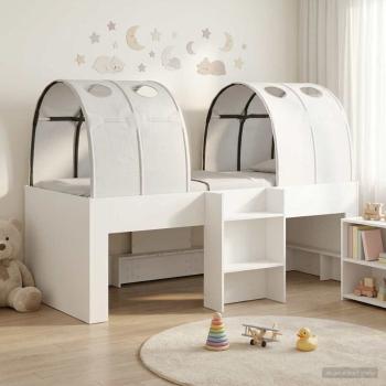 ARDEBO.de - Bett mit Tunnel 3 stk. Weiß Holzwerkstoff