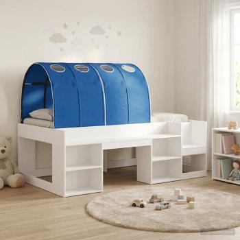 ARDEBO.de - Bett mit Tunnel mit Regal 3 stk. Weiß und Blau Holzwerkstoff