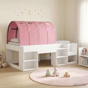 ARDEBO.de - Bett mit Tunnel mit Regal 3 stk. Weiß und Rosa Holzwerkstoff