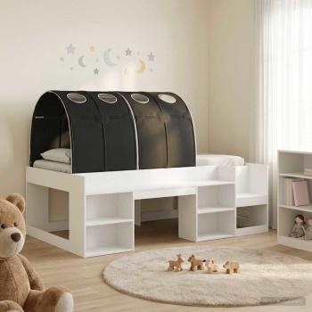 ARDEBO.de - Bett mit Tunnel mit Regal 3 stk. Weiß und Schwarz Holzwerkstoff