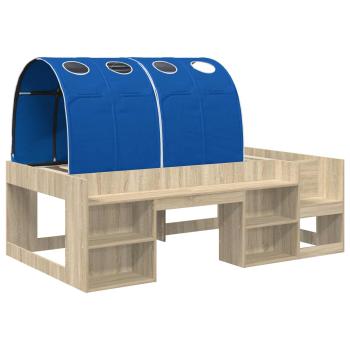 Bett mit Tunnel 3 stk. Sonoma Eiche und Blau Holzwerkstoff