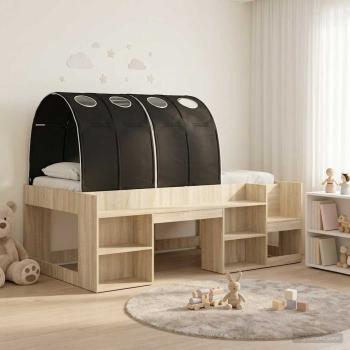 ARDEBO.de - Bett mit Tunnel 3 stk. Sonoma Eiche und Schwarz Holzwerkstoff
