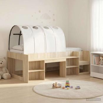 ARDEBO.de - Bett mit Tunnel 3 stk. Sonoma-Eiche und Weiß Holzwerkstoff