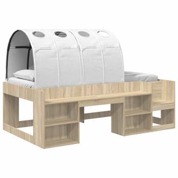 Bett mit Tunnel 3 stk. Sonoma-Eiche und Weiß Holzwerkstoff
