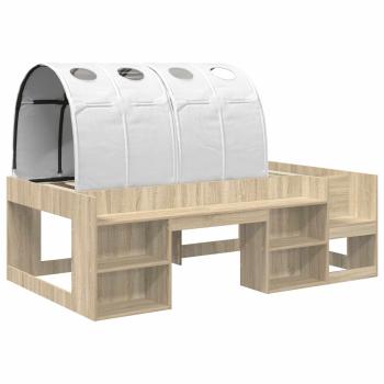 Bett mit Tunnel 3 stk. Sonoma-Eiche und Weiß Holzwerkstoff