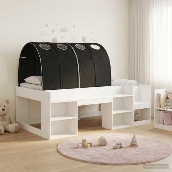 ARDEBO.de - Hochbett für Kinder mit Stauraum 3 Stk. Weiß und Schwarz