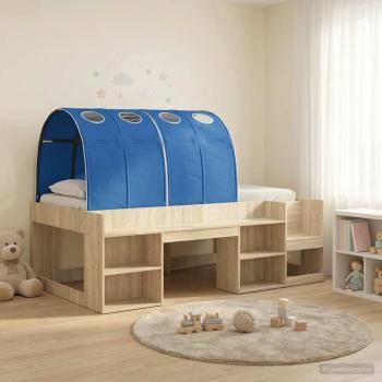 ARDEBO.de - Hochbett für Kinder mit Stauraum Sonoma Eiche und Blau