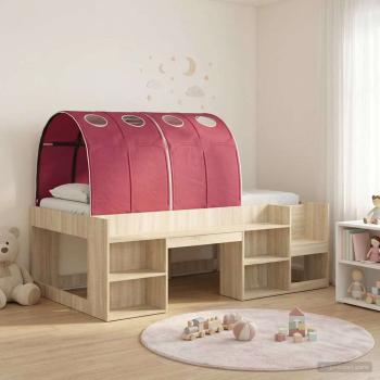 ARDEBO.de - Hochbett für Kinder mit Stauraum 3 Stk. Sonoma Eiche und Rot