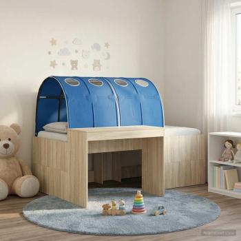 ARDEBO.de - Bett mit Tunnel 3 stk. Sonoma Eiche und Blau Holzwerkstoff