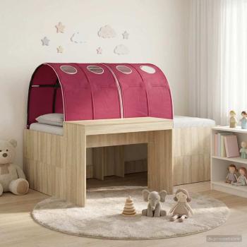 ARDEBO.de - Bett mit Tunnel 3 stk. Sonoma Eiche und Rot Holzwerkstoff