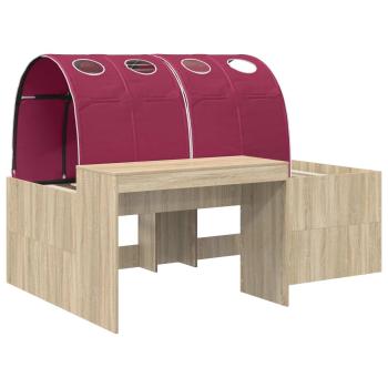 Bett mit Tunnel 3 stk. Sonoma Eiche und Rot Holzwerkstoff
