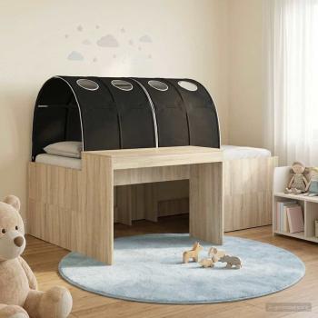 ARDEBO.de - Bett mit Tunnel 3 stk. Sonoma Eiche und Schwarz Holzwerkstoff
