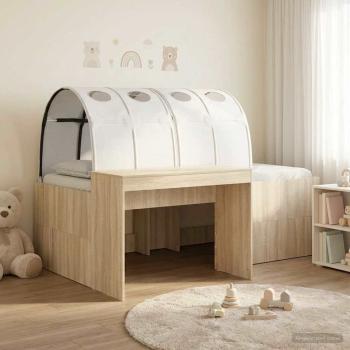 ARDEBO.de - Bett mit Tunnel 3 stk. Sonoma-Eiche und Weiß Holzwerkstoff