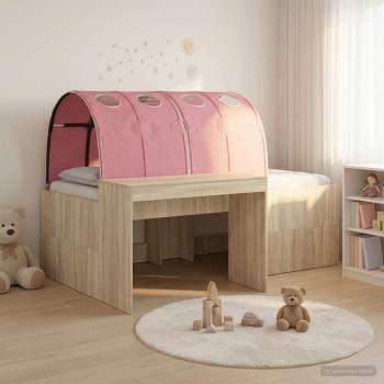 ARDEBO.de - Bett mit Tunnel 3 Stk. Artisian Eiche und Pink Holzwerkstoff