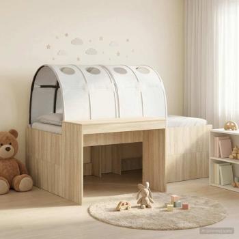 ARDEBO.de - Bett mit Tunnel 3 Stk. Artisian Eiche und Weiß Holzwerkstoff