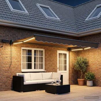ARDEBO.de - Manuelle Gelenkarmmarkise mit LEDs Taupe