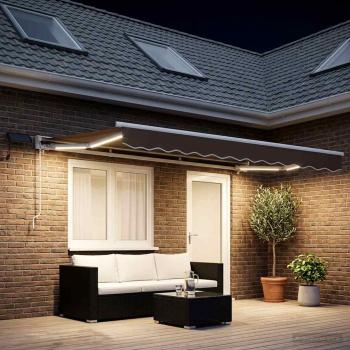 ARDEBO.de - Manueller Markisenrahmen mit LEDs Taupe 4 x 2 m