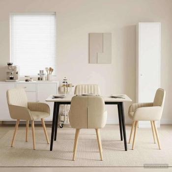 ARDEBO.de - Esszimmerstühle 4 Stk. Stoff Creme 56,5 x 50 x 87,5 cm