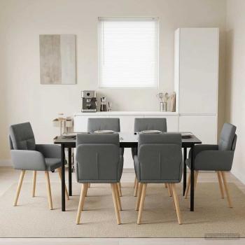 ARDEBO.de - Esszimmerstühle 6 Stk. Stoff Dunkelgrau 60 x 56 x 96 cm