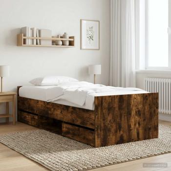 ARDEBO.de - Bettrahmen mit Schubladen Geräucherte Eiche Holzwerkstoff