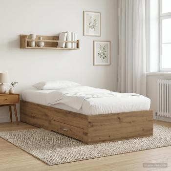 ARDEBO.de - Bettrahmen mit Schubladen Kunsthandwerk Eiche Holzwerkstoff