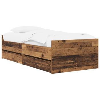 Bettrahmen mit Schubladen Altholz Massives Kiefernholz