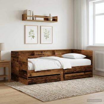 ARDEBO.de - Tagesbett mit Schubladen mit Regal Altholz Holzwerkstoff
