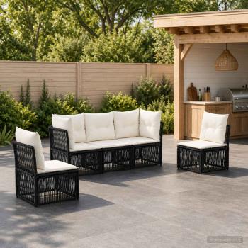 ARDEBO.de - Gartensofa-set 5 stk. Schwarz Poly-Rattan