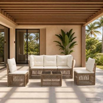 ARDEBO.de - Gartensofa-set 6 Stk. Beige Poly-Rattan