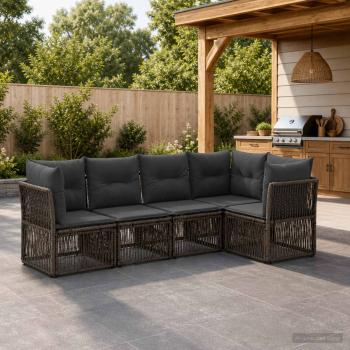 ARDEBO.de - Gartensofa-set 5 stk. Grau Poly-Rattan