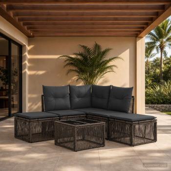 ARDEBO.de - Gartensofa-set 6 Stk. Grau Poly-Rattan