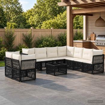 ARDEBO.de - Gartensofa-set 10 Stk. Schwarz Poly-Rattan