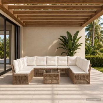 ARDEBO.de - Gartensofa-set 10 stk. Beige Poly-Rattan
