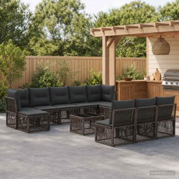 ARDEBO.de - Gartensofa-set 11 stk. Grau Poly-Rattan