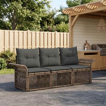 ARDEBO.de - Gartensofa-set 3 stk. 3-Sitzer Grau Poly-Rattan
