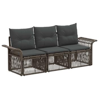 Gartensofa-set 3 stk. 3-Sitzer Grau Poly-Rattan