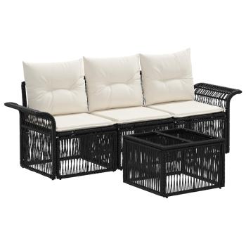 Gartensofa-set 4 stk. Schwarz Poly-Rattan