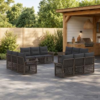 ARDEBO.de - Gartensofa-set 12 Stk. Grau Poly-Rattan