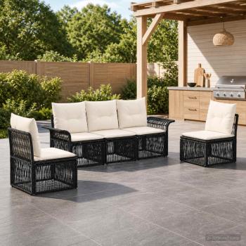 ARDEBO.de - Gartensofa-set 5 stk. Schwarz Poly-Rattan