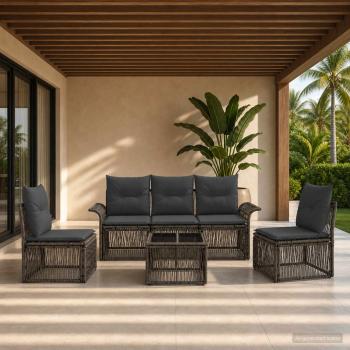 ARDEBO.de - Gartensofa-set 6 stk. Grau Poly-Rattan