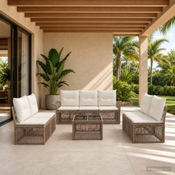 ARDEBO.de - Gartensofa-set 8 Stk. Beige Poly-Rattan