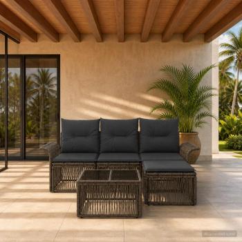 ARDEBO.de - Gartensofa-set 5 Stk. Grau Poly-Rattan